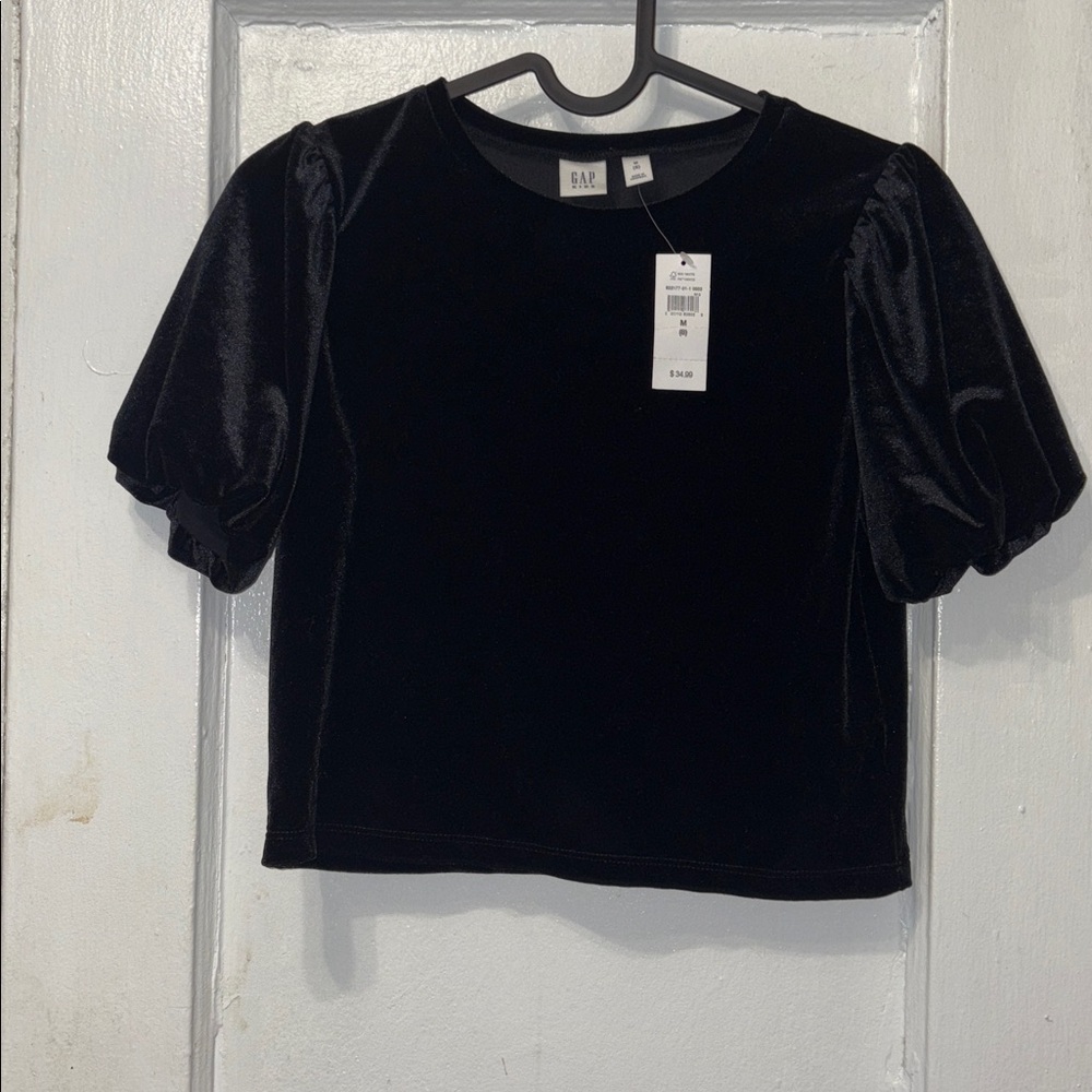 GAP Black Velvet Puff Sleeve Blouse - Picture 1 of 4